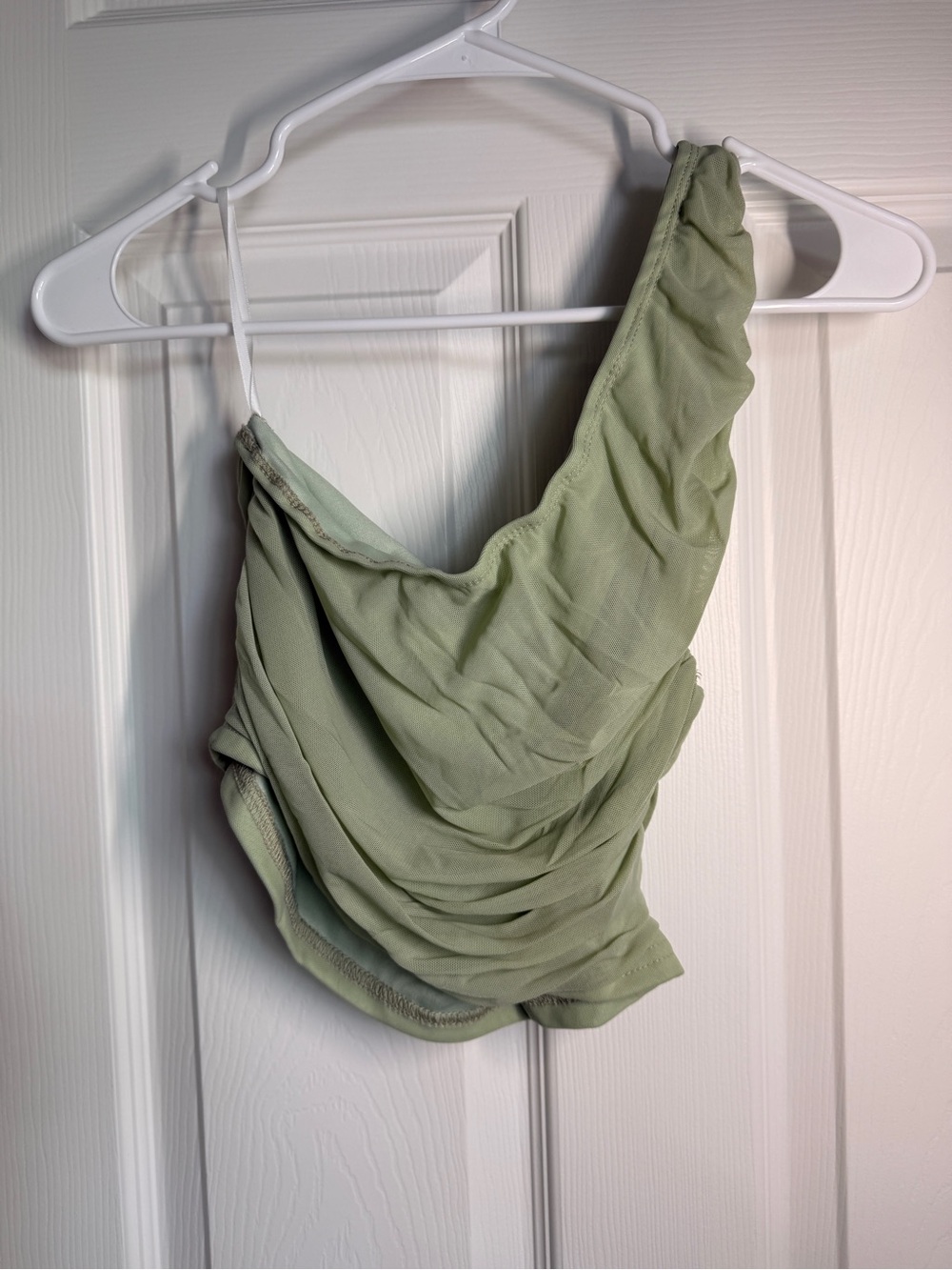 3/$15 Light Green one shoulder Asymmetric ruched crop Top
